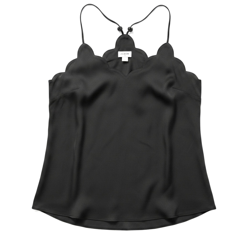 J.Crew Black Scalloped Camisole Top Size 00 Adjustable Straps Racerback Lined